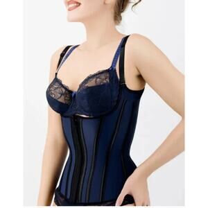 Corset Story Navy Latex Underbust Corset Adjustable Bra Straps Womens New 32"